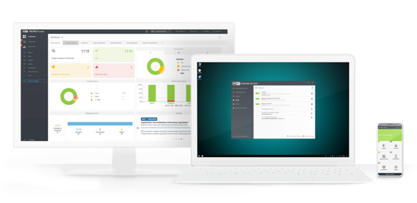 Screenshots of ESET products on computer, tabled and mobile